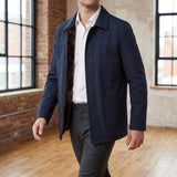Harlan Button Front Jacket - Navy Blue Plus Velvet