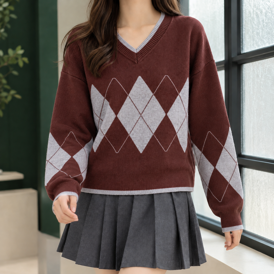 Alina-Elise Argyle Sweater - Coffee