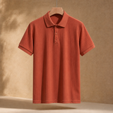 Ignatius Ribbed Polo - Red Orange