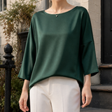 Adelia Relaxed Silk Top - Dark Green