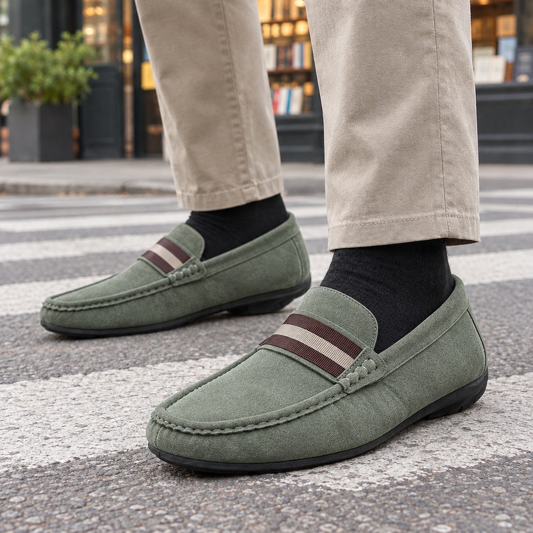 Bruni Striped Loafers - Sage Green