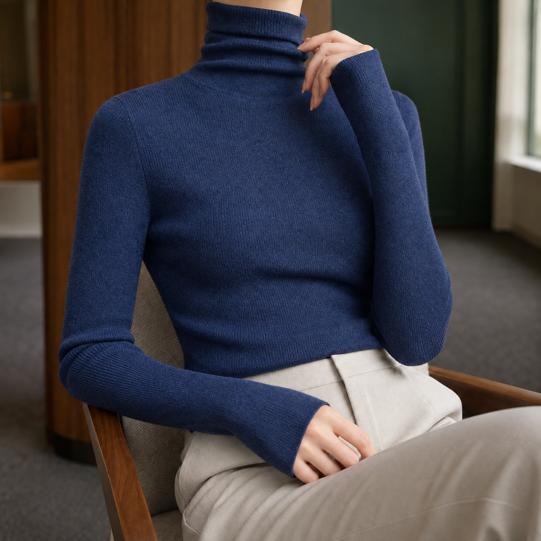 Tiffany Ribbed Turtleneck - Dark Blue