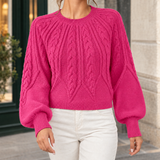 Georgina-Jane Cable Knit Sweater - Rose Red