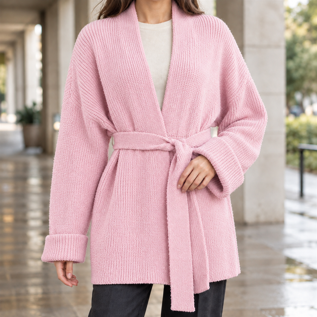 Michelle-Jade Belted Cardigan - Pink