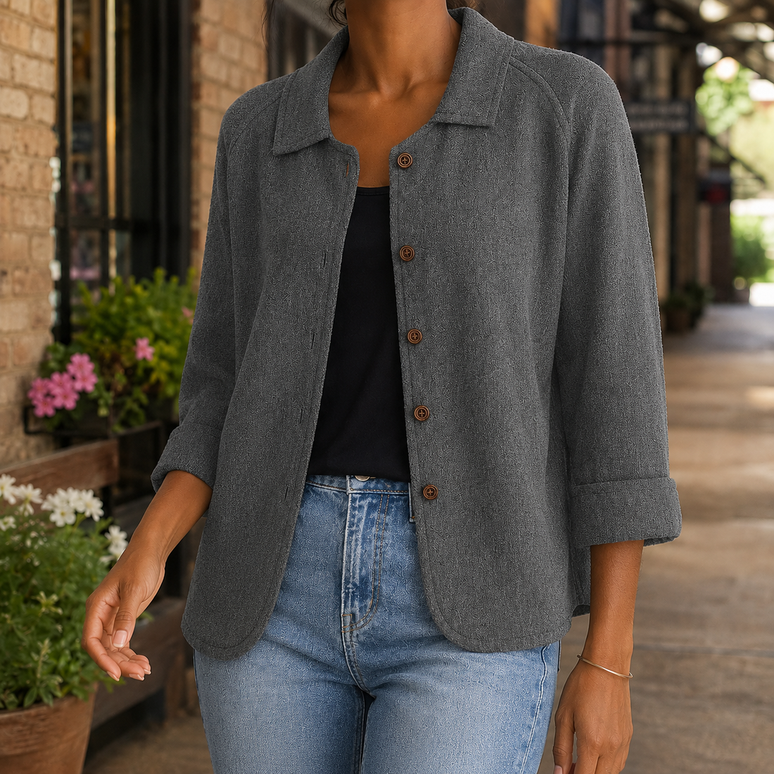 Soraya-Lane Collared Sweater - Gray
