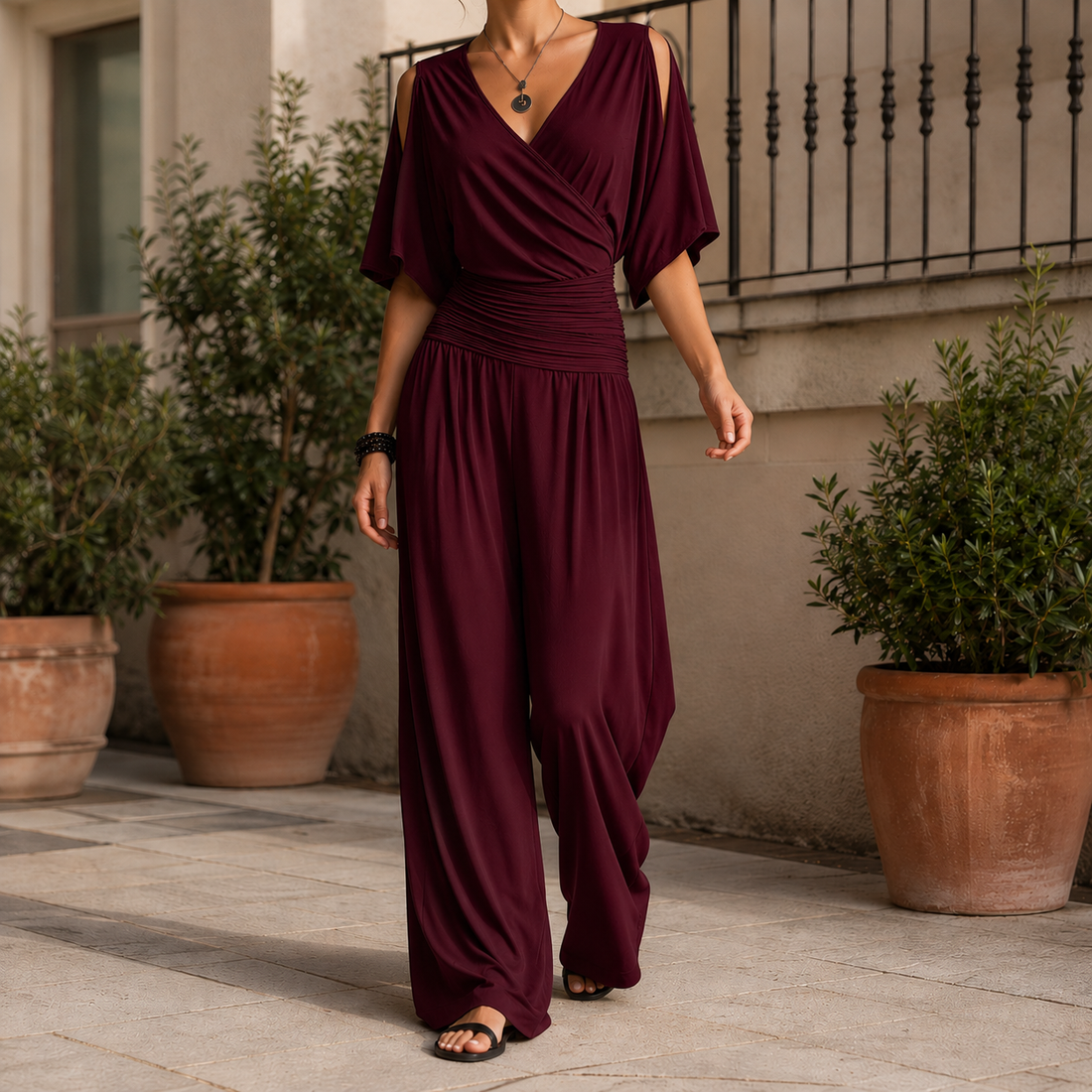 Verity-Grace Wrap Jumpsuit - Burgundy
