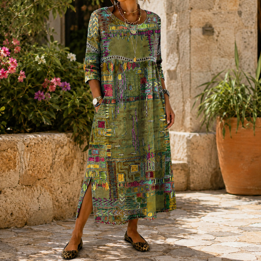 Ophelia Printed Maxi Dress - Green