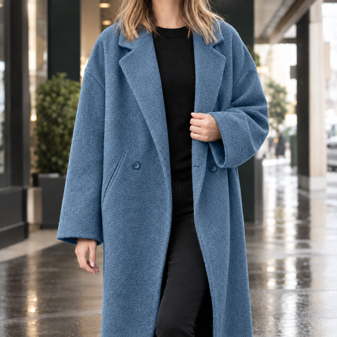 Daphne-Eve Oversized Coat - Sea Blue