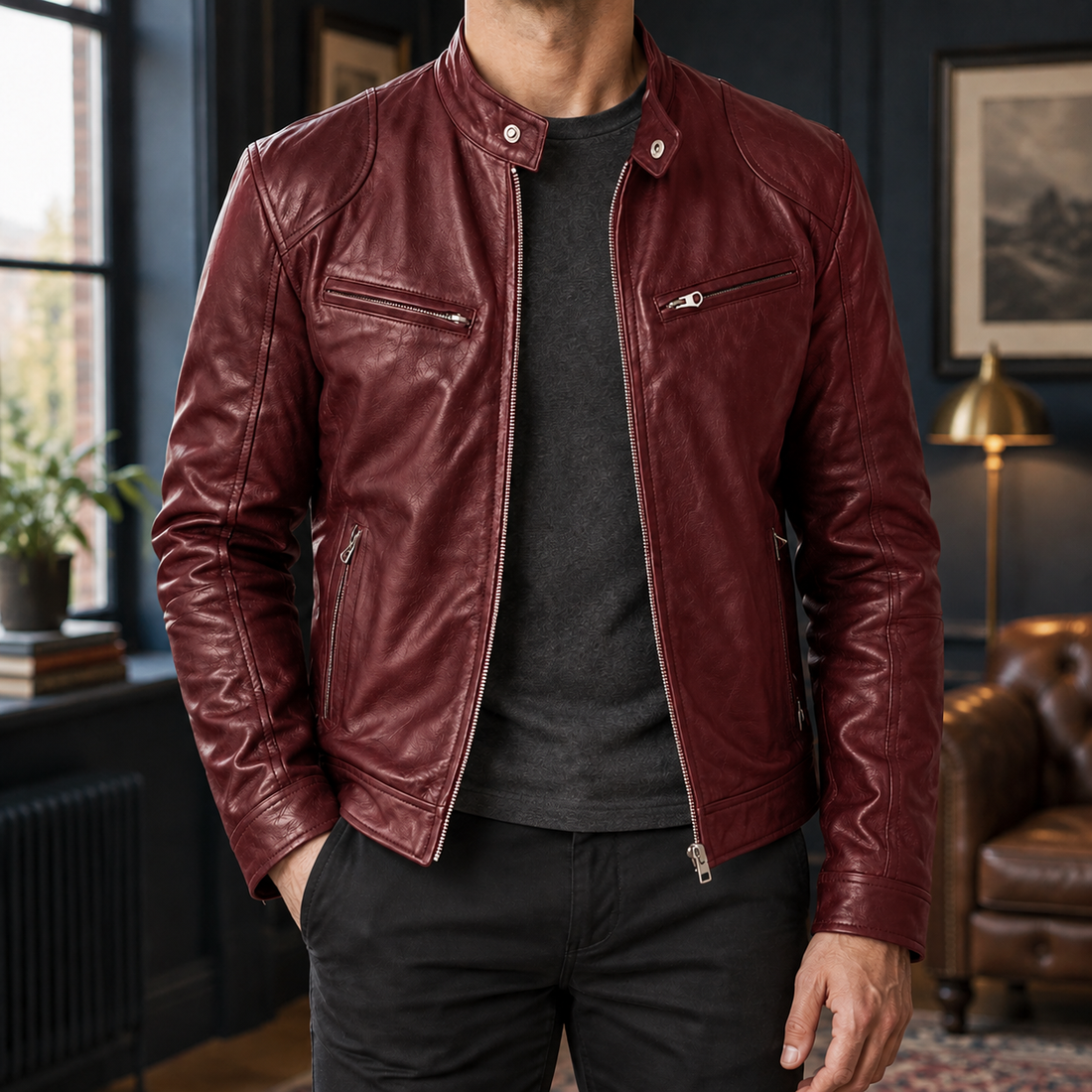 Alec Leather Moto Jacket - Burgundy