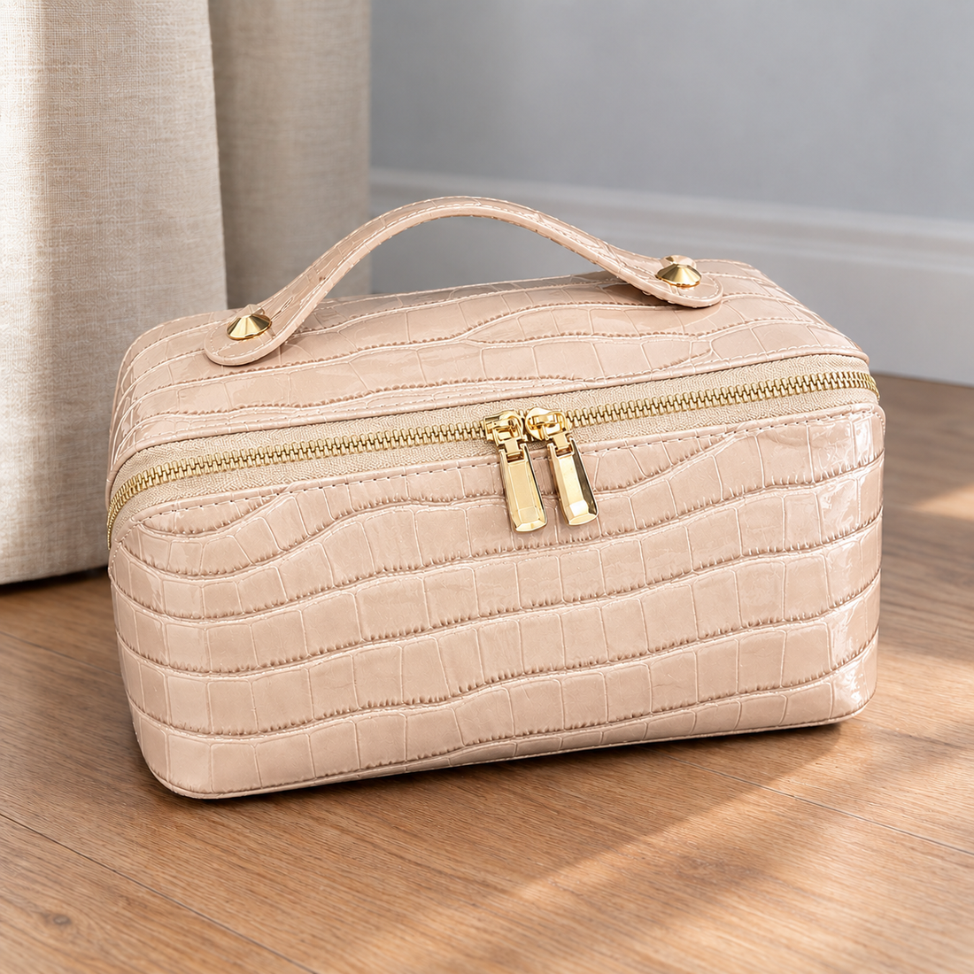 Fermo Croc Cosmetic Bag - Beige