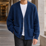 Nicodemus-Miles Textured Cardigan - Navy Blue