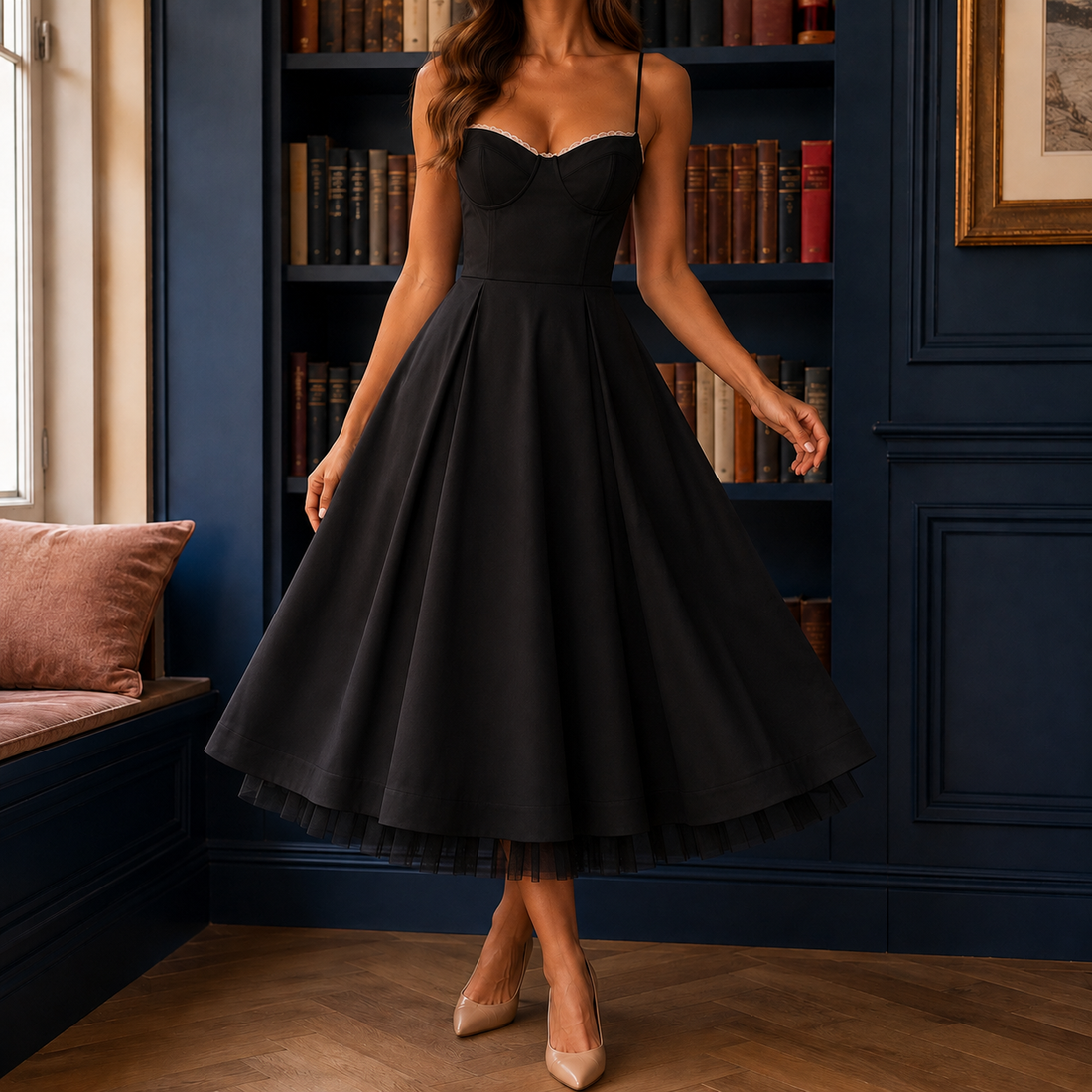 Tamsin-Skye Corset Midi Dress - Black
