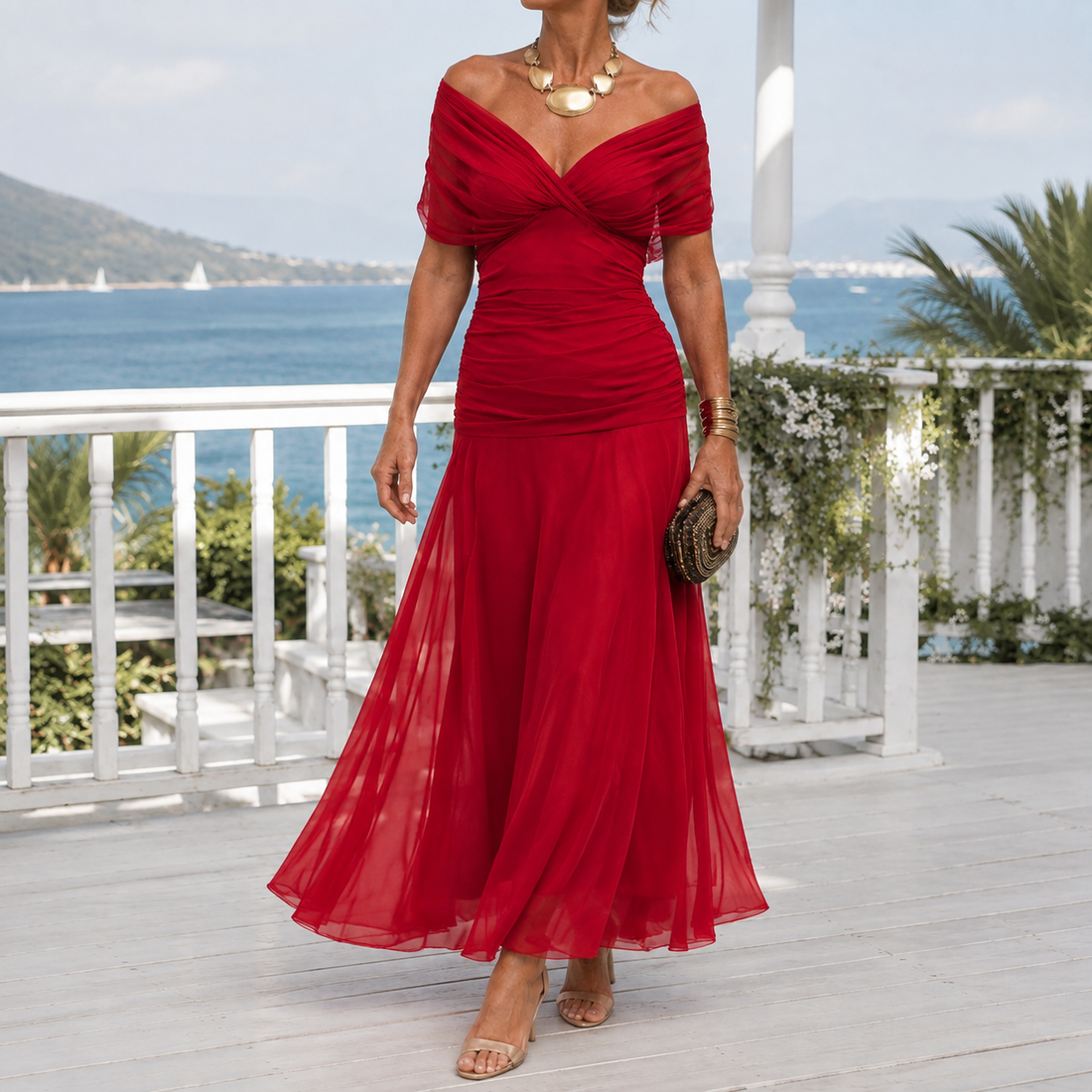 Valeria-Rose Wrap Maxi Dress - Red