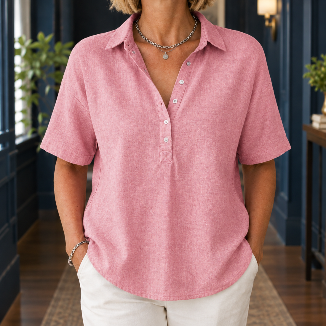 Anais-Pearl Collared Blouse - Pink