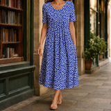 Lara-Elise Pleated Midi Dress - Blue With Flowers