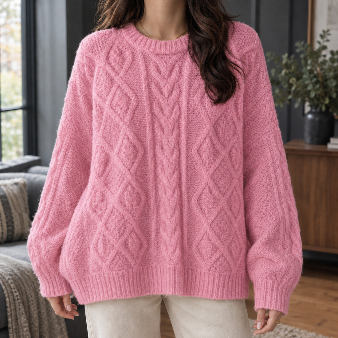 Ilaria-Sage Cable Sweater - Pink