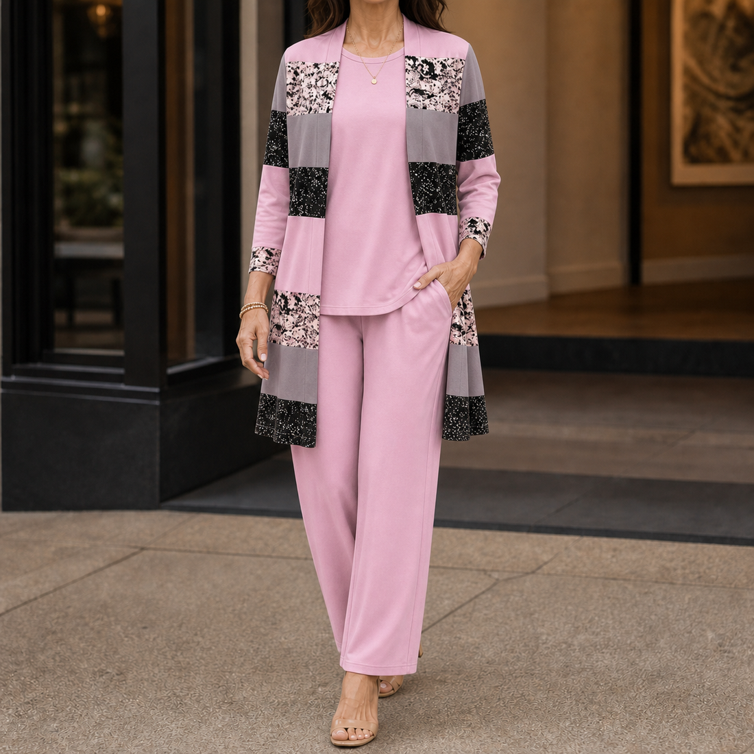 Ingrid-Belle Printed Three-Piece Set - Pink