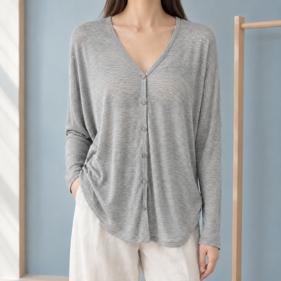 Benjamin V-Neck Cardigan - Light Gray