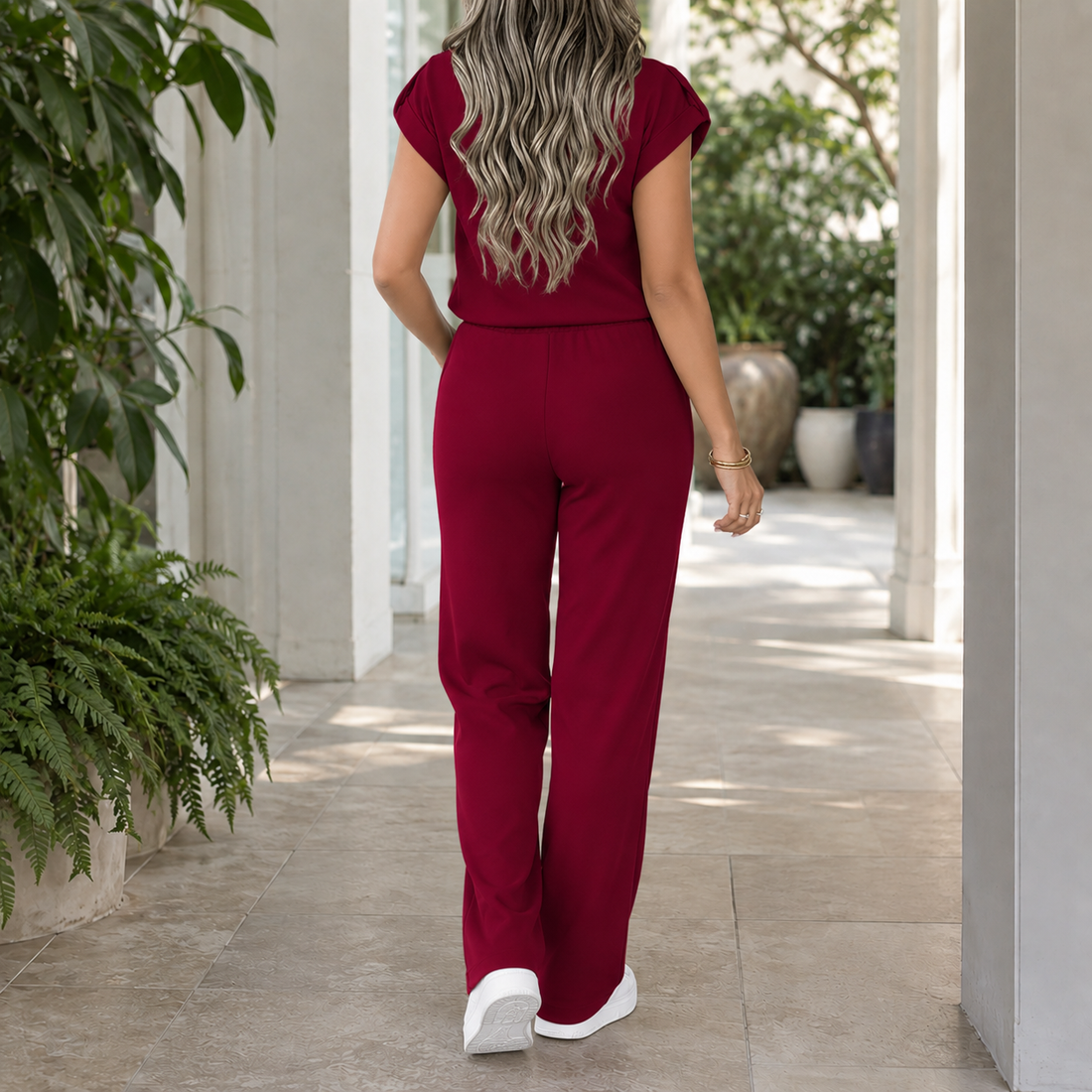 Darcy Polo Pants Set - Burgundy