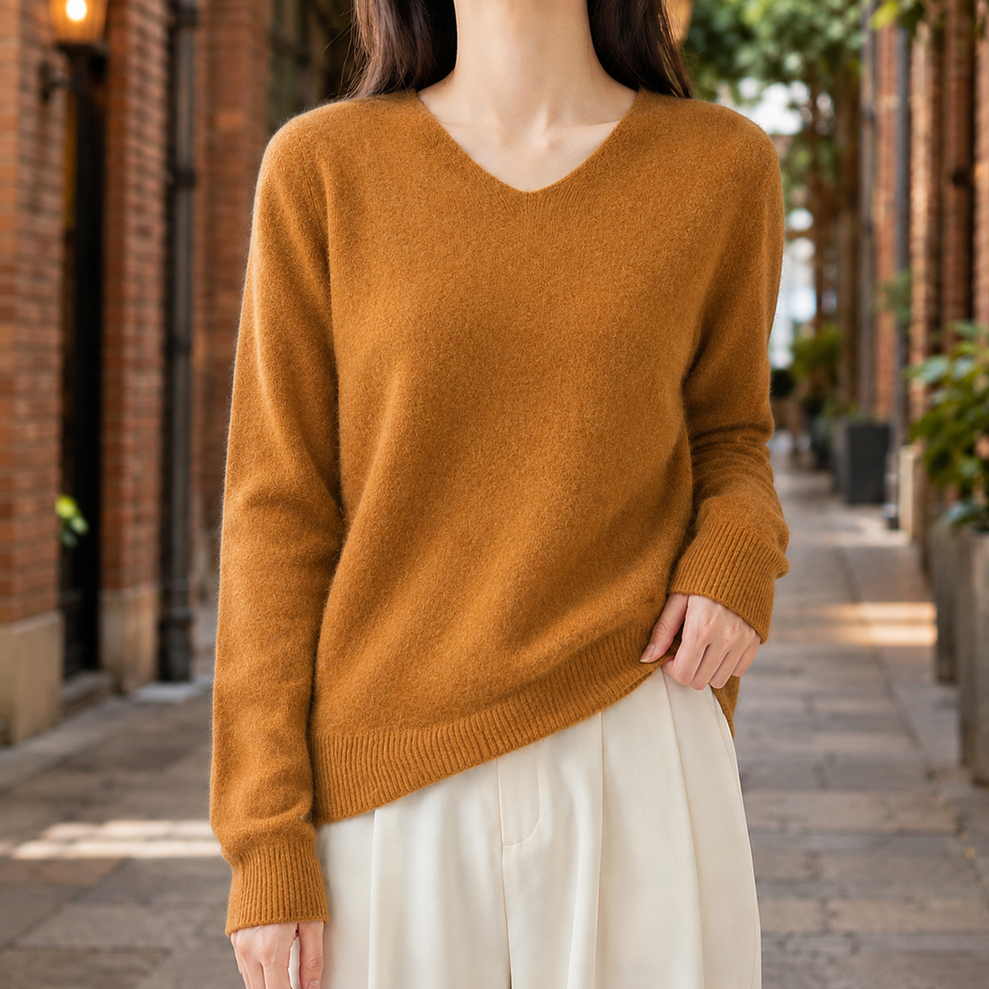 Christabel V-Neck Sweater - Caramel Color