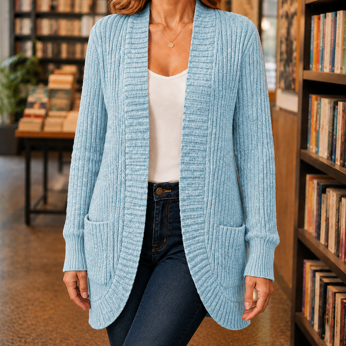 Eva Ribbed Cardigan - Powder Blue