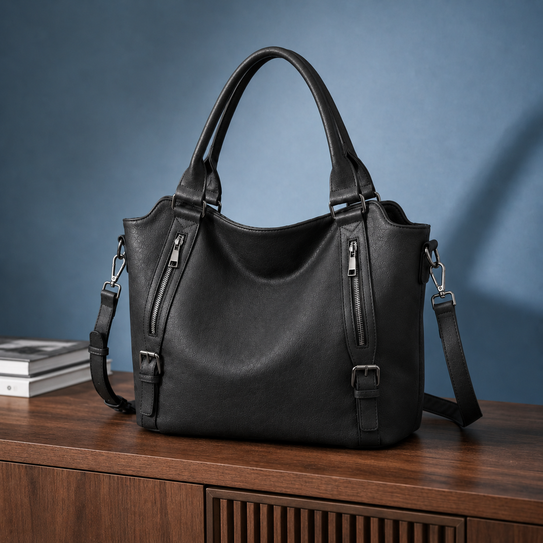 Tavelli Zip Detail Tote - Black