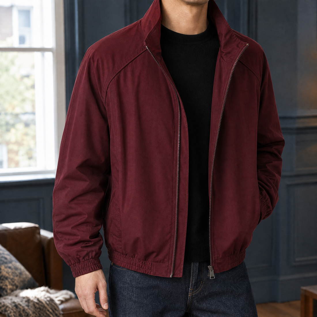 Raymond Stand Collar Jacket - Blackish Red