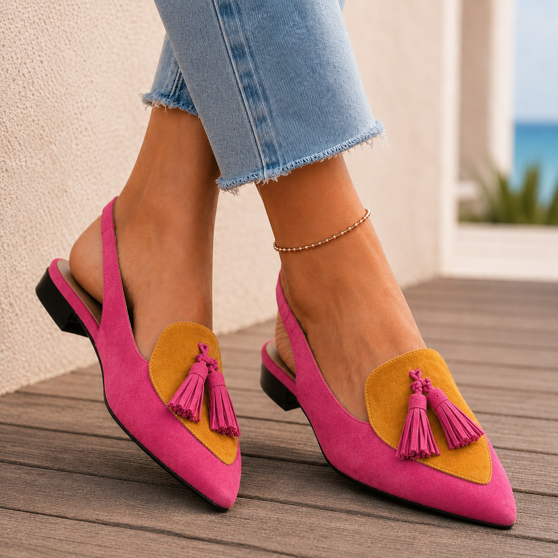 Neroni Tassel Slingbacks - Pink And Mustard