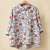 Lucia-Sage Vintage Blouse - Ivory Red Floral