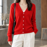 Guinevere-Kate V-Neck Cardigan - Bright Red