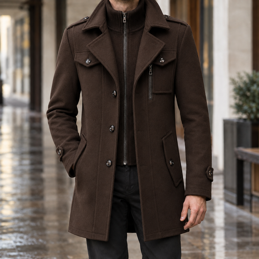 Caspian-Dean Wool Coat - Brown