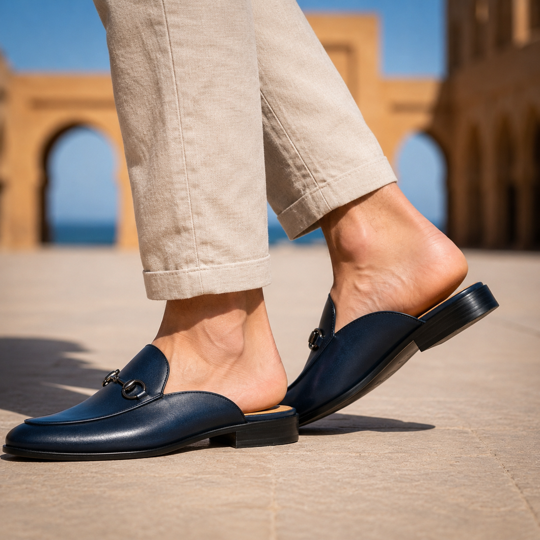Lorenzo Horsebit Mules - Deep Blue