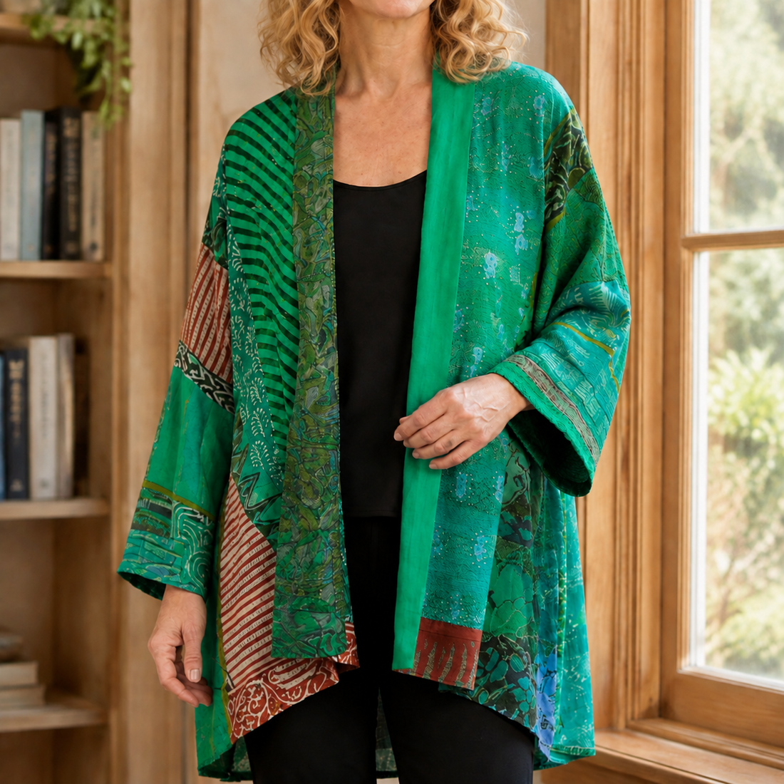 Fenna Patchwork Cardigan - Green