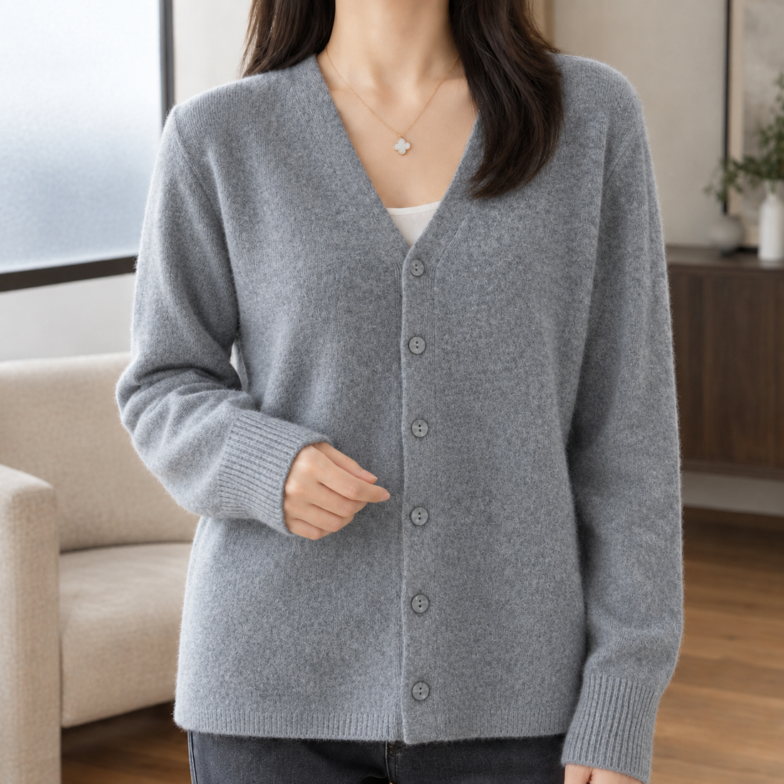 Millie V Neck Cardigan - Gray