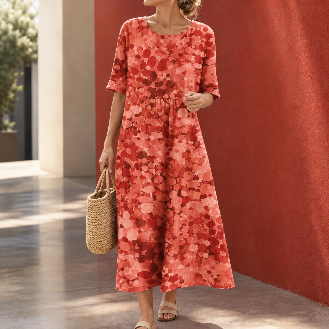 Blair-Pearl Printed Midi Dress - Brick Red
