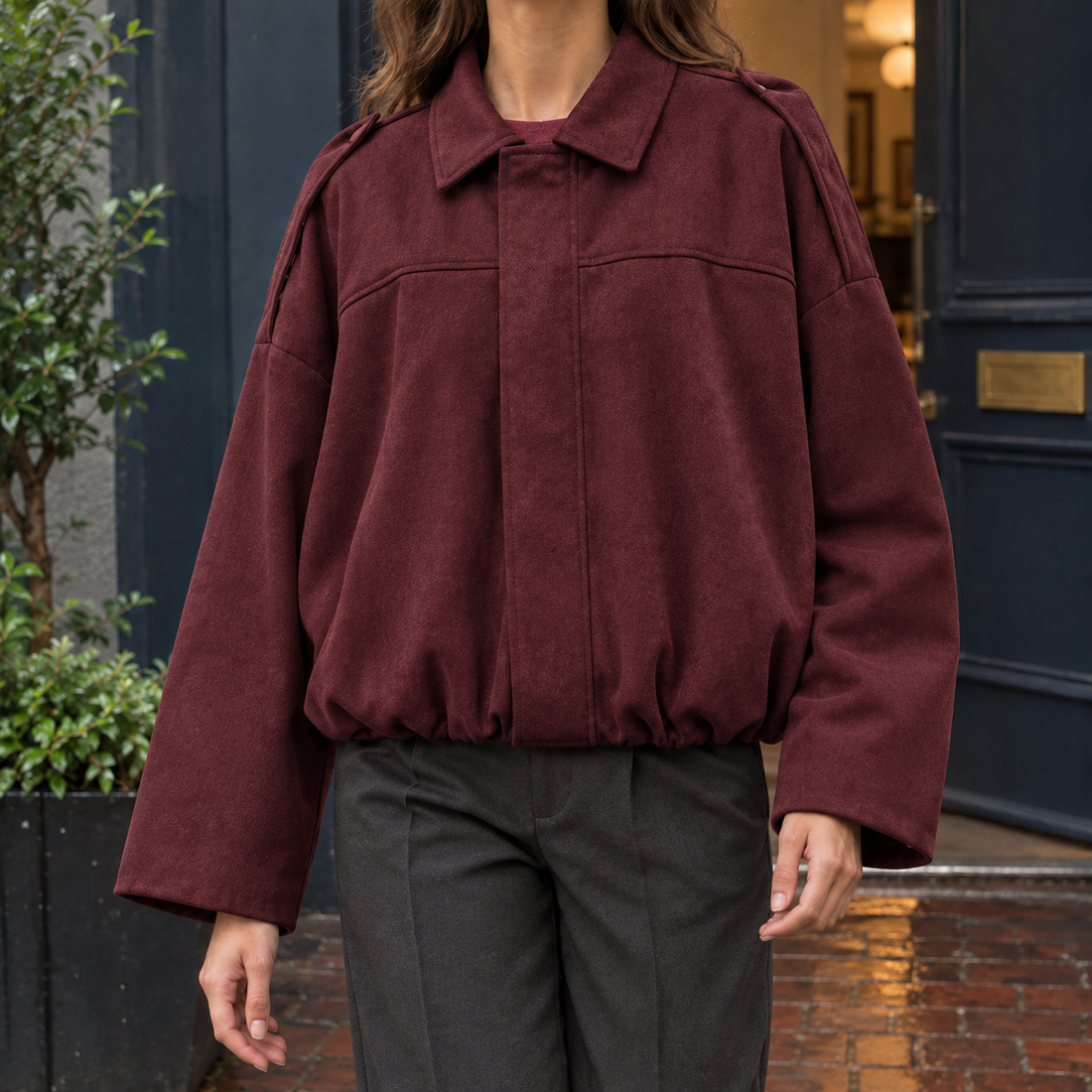 Riley-Skye Suede Bomber Jacket - Burgundy