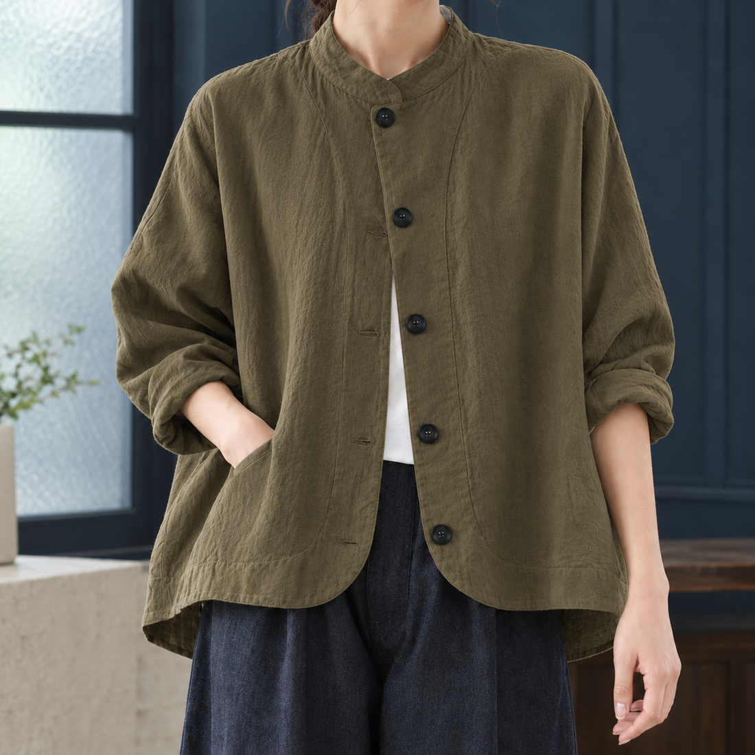 Stella-Marie Stand Collar Jacket - Army Green