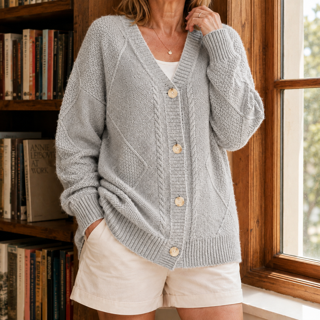 Noelle-Faye V-Neck Sweater - Gray