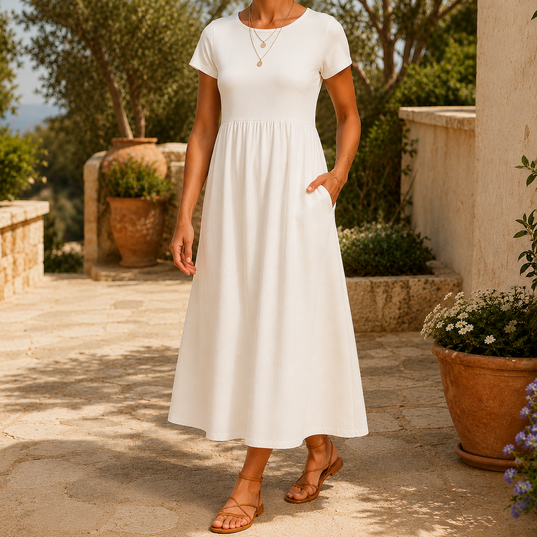 Ophelia-Mae Empire Midi Dress - Off White