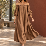 Beatrix-Rose Off-Shoulder Maxi Dress - Light Brown