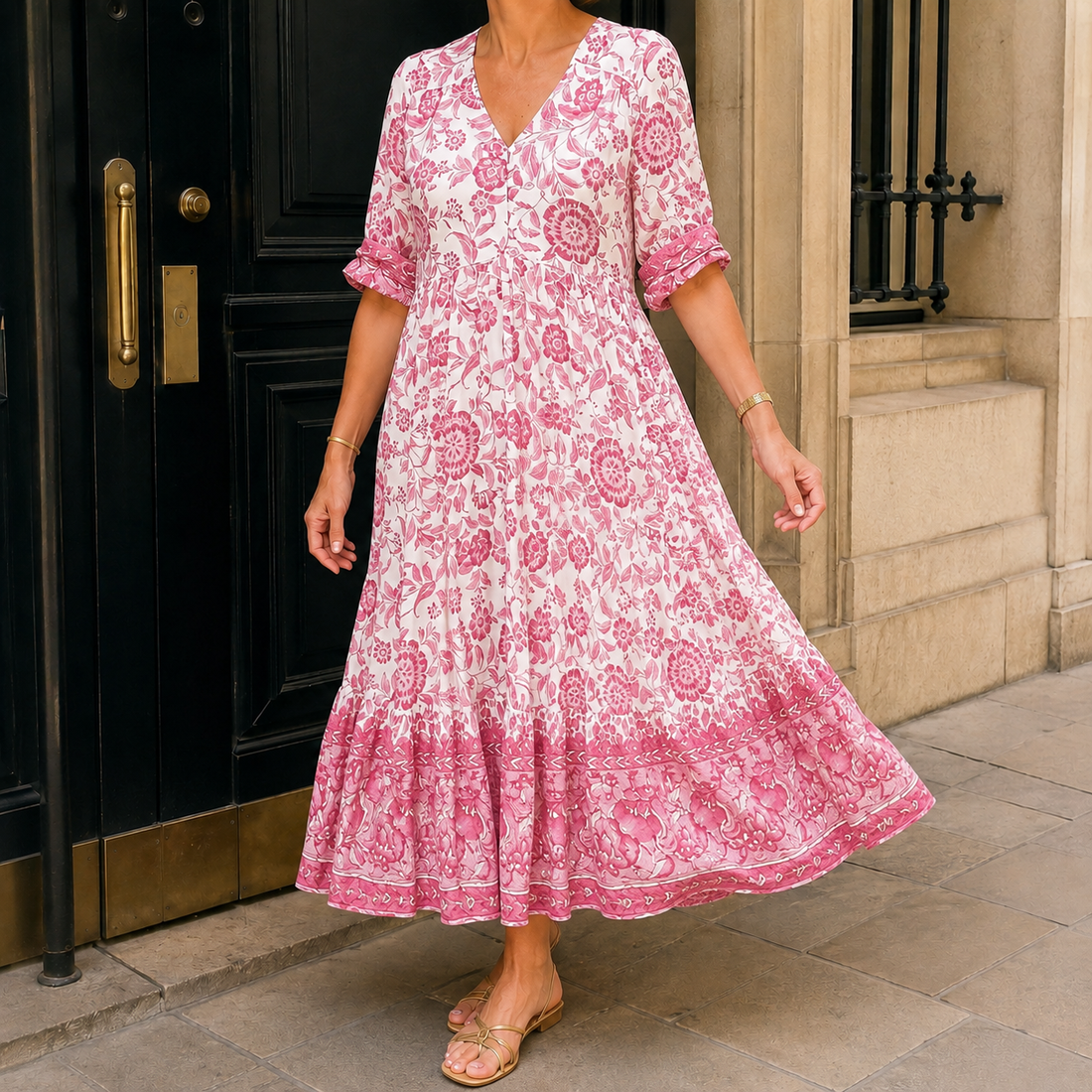 Xenia-Jane Tiered Maxi Dress - Pink