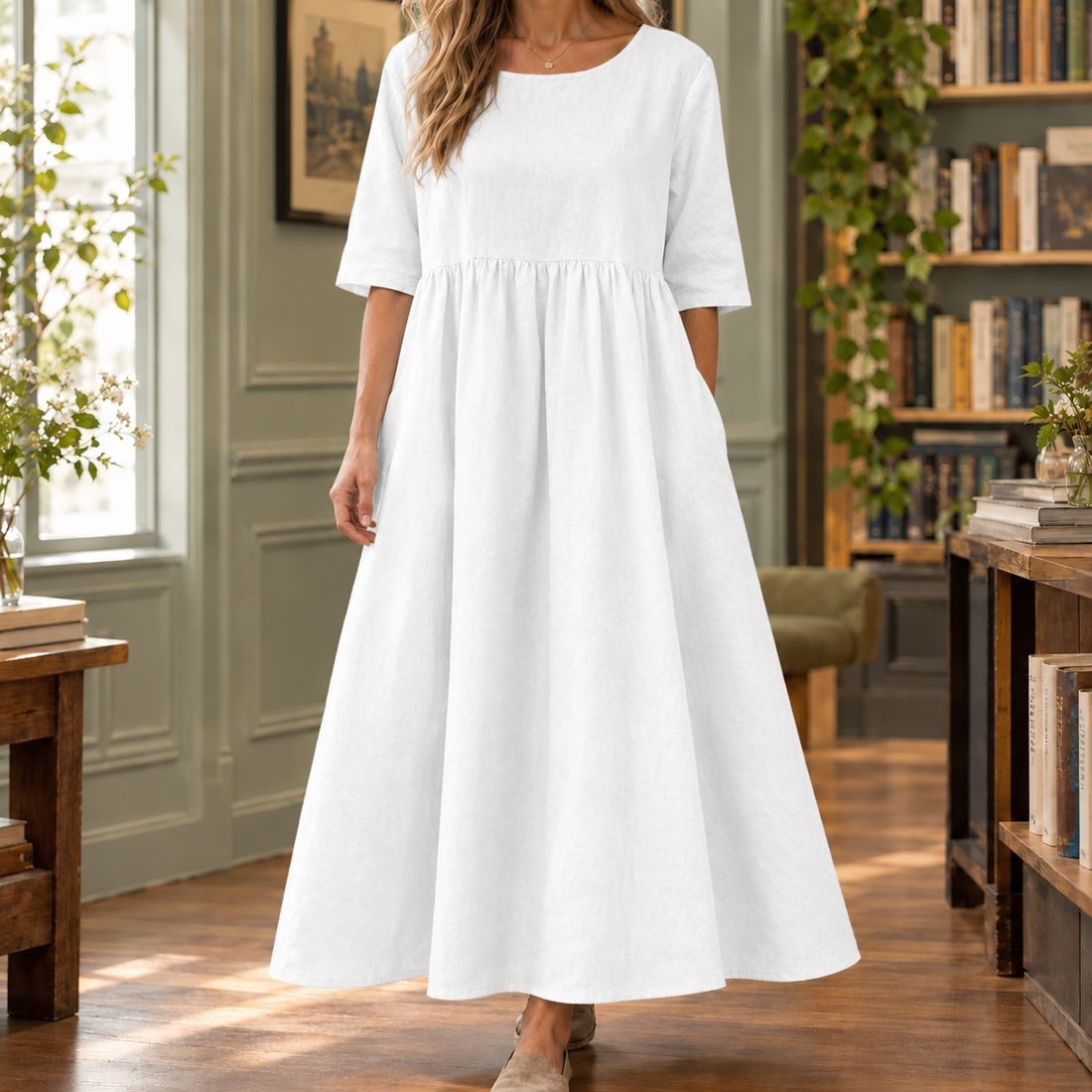 Vanessa Gathered Maxi Dress - White