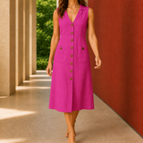Brigitte-Hope Button-Front Midi Dress - Pink