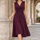 Blair Cross-Waist Midi Dress - Purple Red