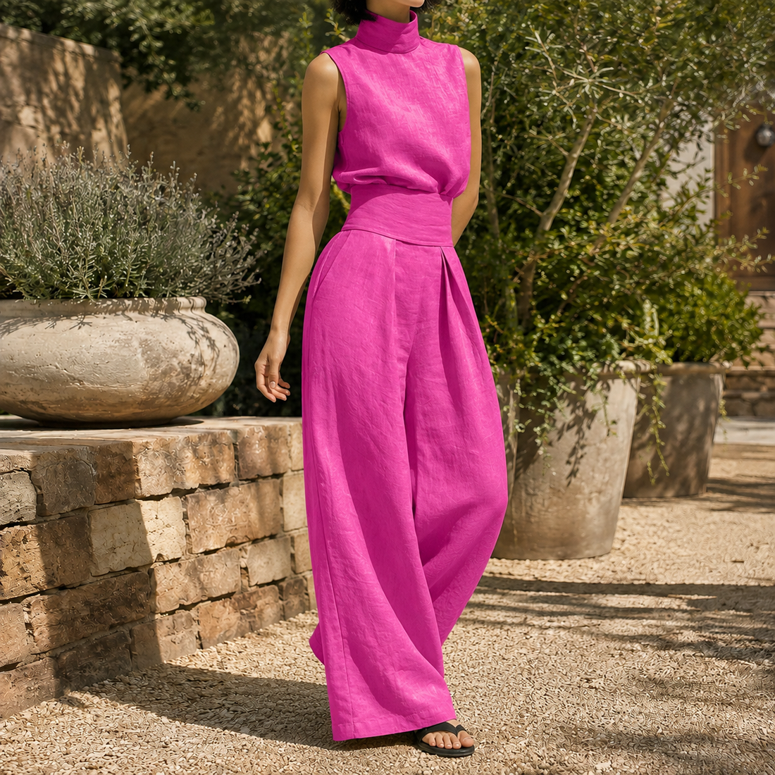 Celeste Linen Set - Dark Pink