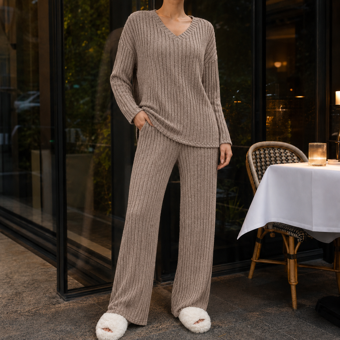Sabine-Sage Ribbed Set - Deep Khakis
