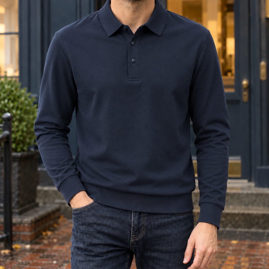 Soren-Dean Long Sleeve Polo - Navy Blue