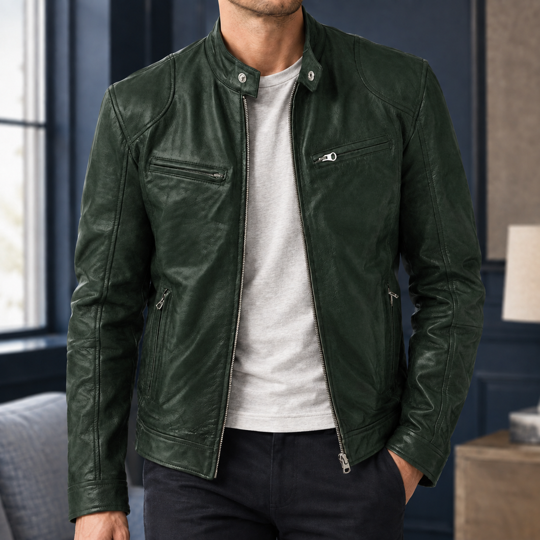 Valerian Cafe Racer Jacket - Dark Green