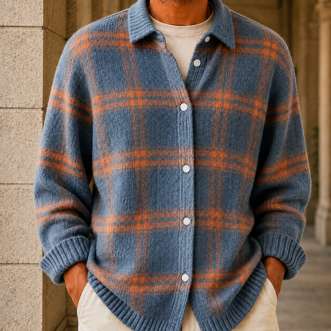 Valentin Plaid Cardigan - Blue