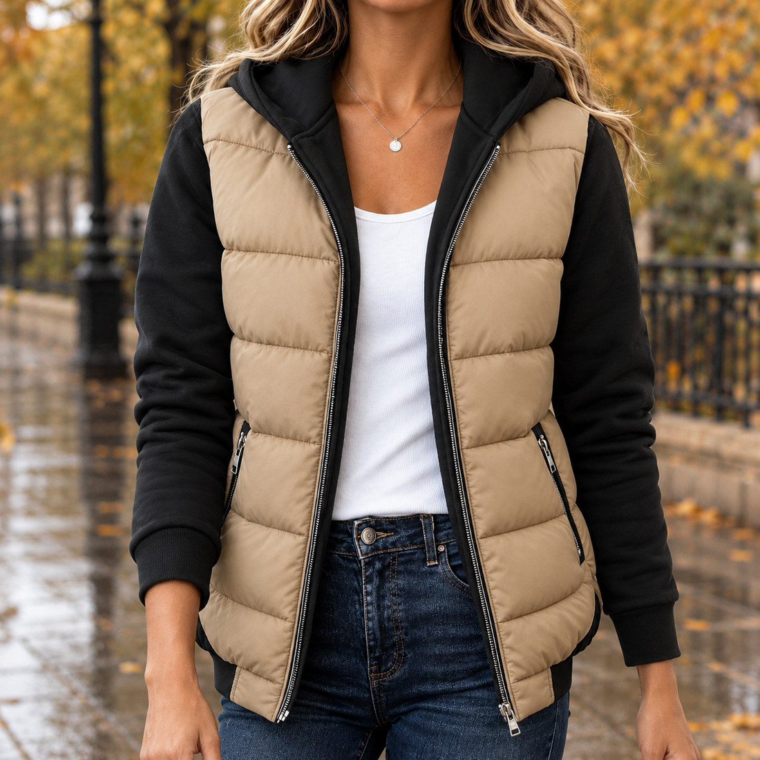 Darcy-Rae Puffer Vest Set - Khaki Black